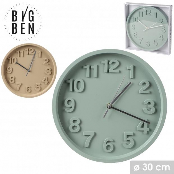 ZIDNI SAT U ZELENOJ I BEŽ BOJI, PROMJERA 30 CM