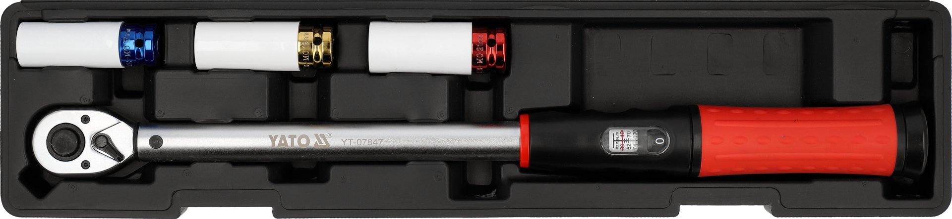 MOMENT KLJUČ 1/2" 40-220Nm 515mm + 3 NASADNA KLJUČA ZA ALU FELGE 17,19,21mm