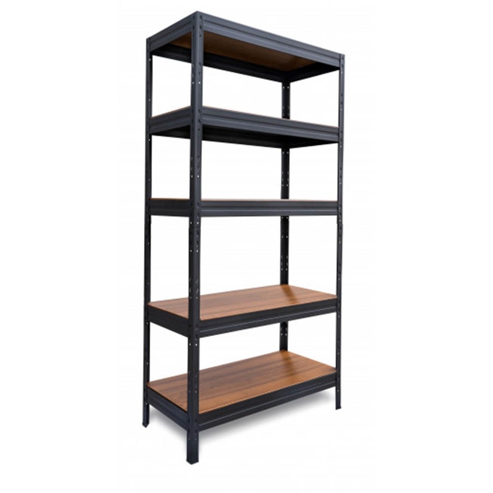 METALNA POLICA S DRVENOM PODLOGOM 180x90x40cm 5 PREGRADA crna konstrukcija